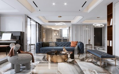 美式轻奢客餐厅3D模型下载